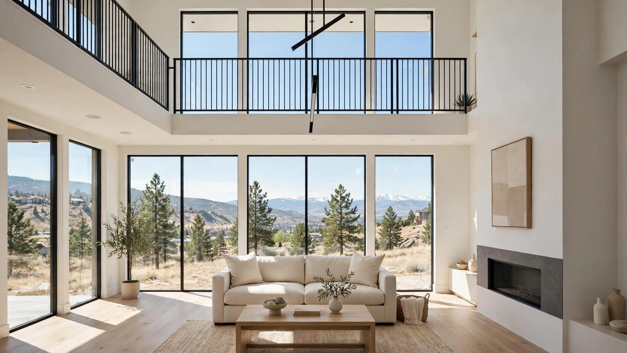 Denver-area home interior overlooking foothills and mountains